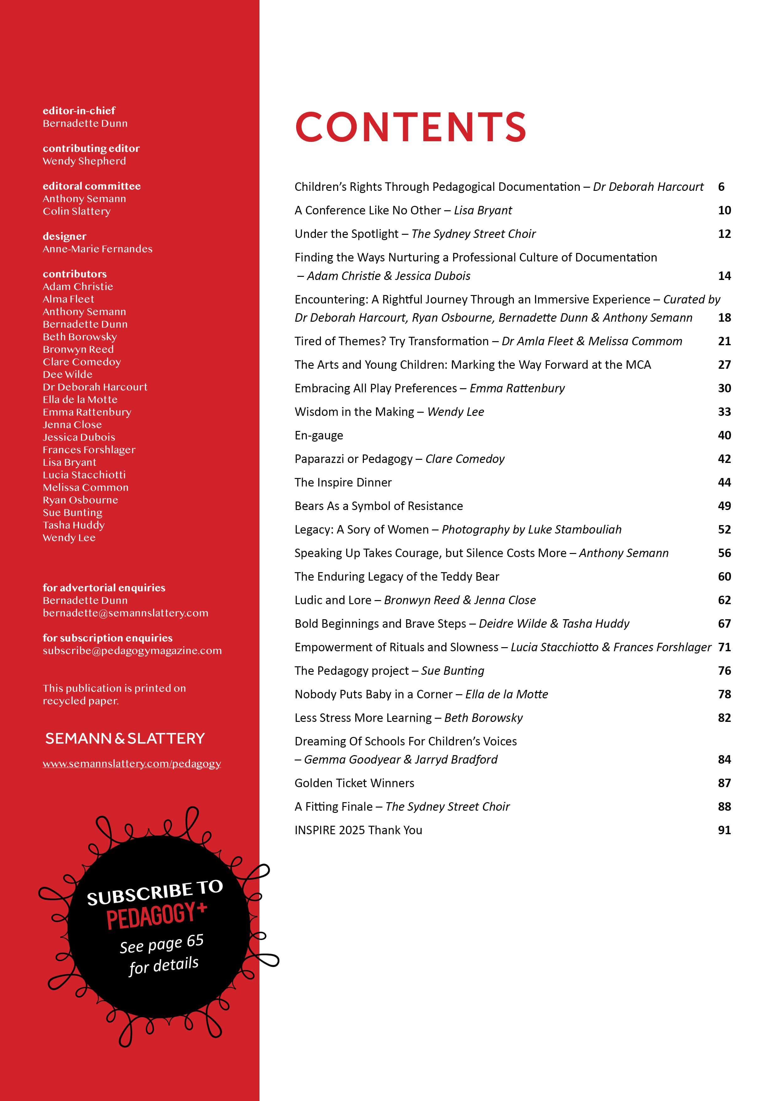 Pedagogy+ Magazine ISSUE 20 – APRIL 2025 contents image